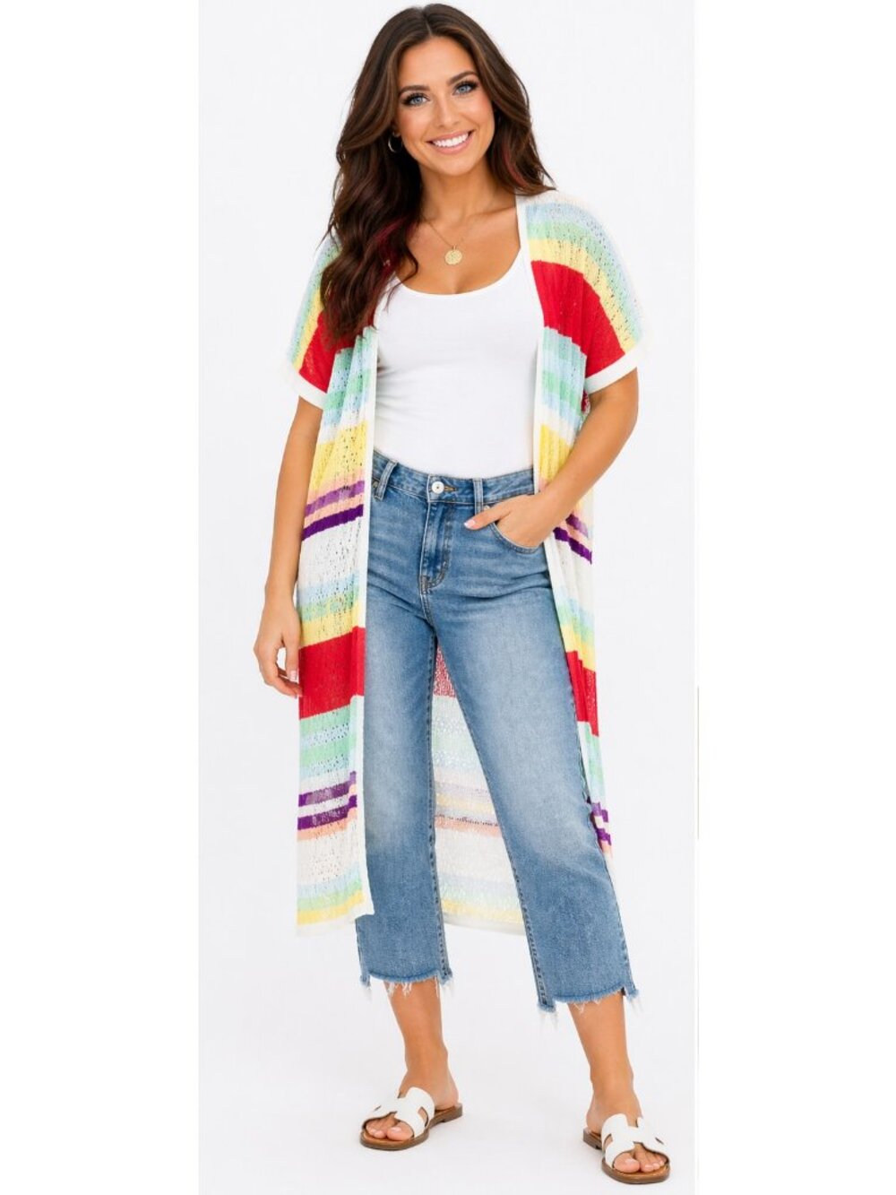 Torrid Sheer Rainbow Stripe Kimono Cardigan Duster Lightweight Size 1 2  Dolman